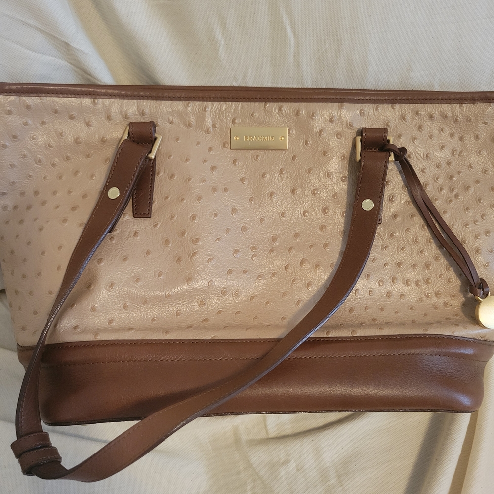 Brahmin Tan and Brown Leather Tote with Classic Design
